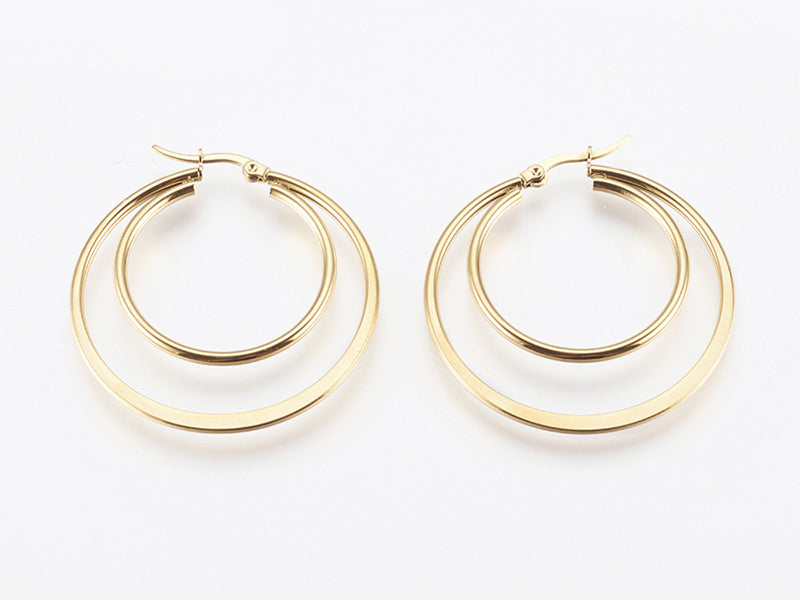 achat Paire de boucles d'oreilles double créoles - Acier inoxydable - 45 mm