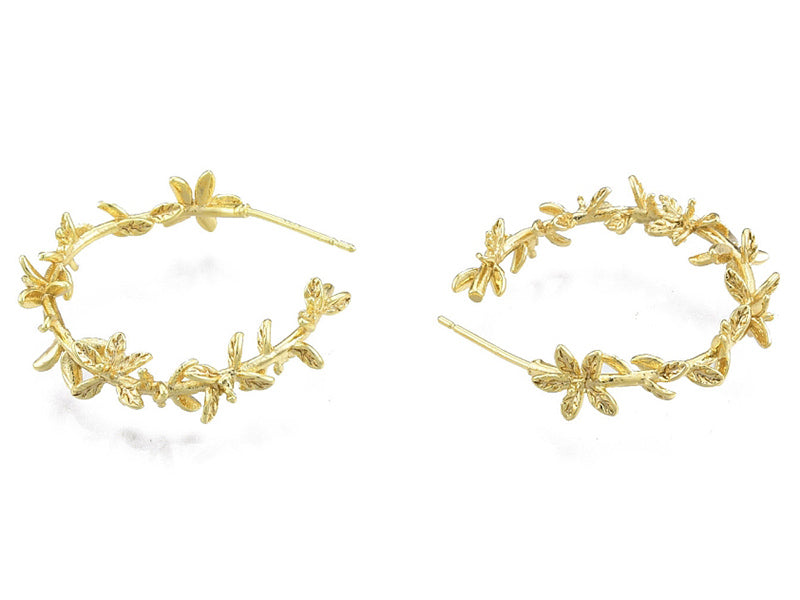 Achat Paire de créoles feuillage végétal - Doré a l'or fin 18K - 30 mm