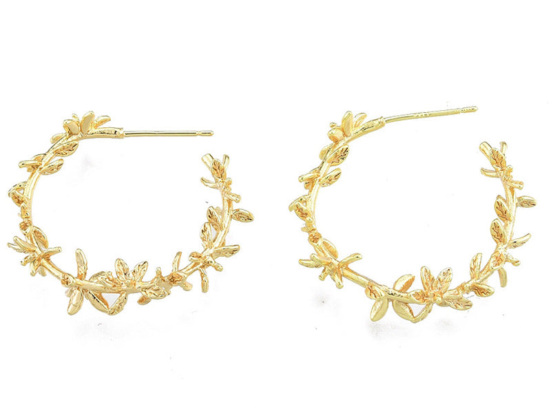 achat Paire de créoles feuillage végétal - Doré a l'or fin 18K - 30 mm