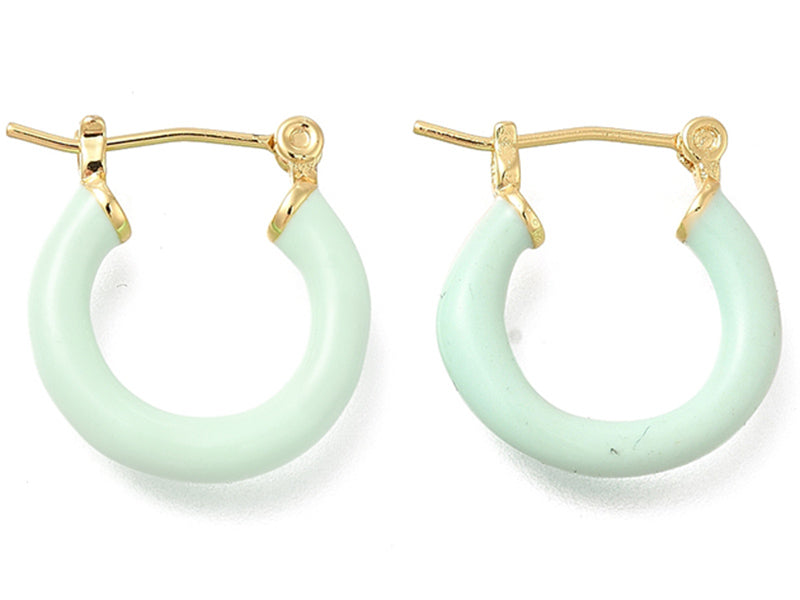 Achat Paire de boucles d'oreilles créoles émaillées - Vert d'eau - 20 mm