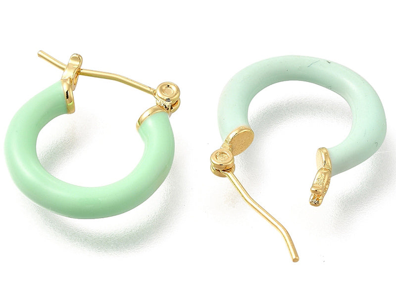 Achat Paire de boucles d'oreilles créoles émaillées - Vert d'eau - 20 mm