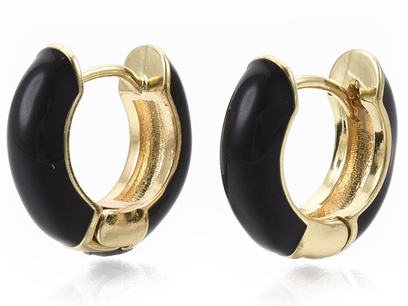 Achat Paire de boucles d'oreilles créoles émaillées - Noir - 14 mm