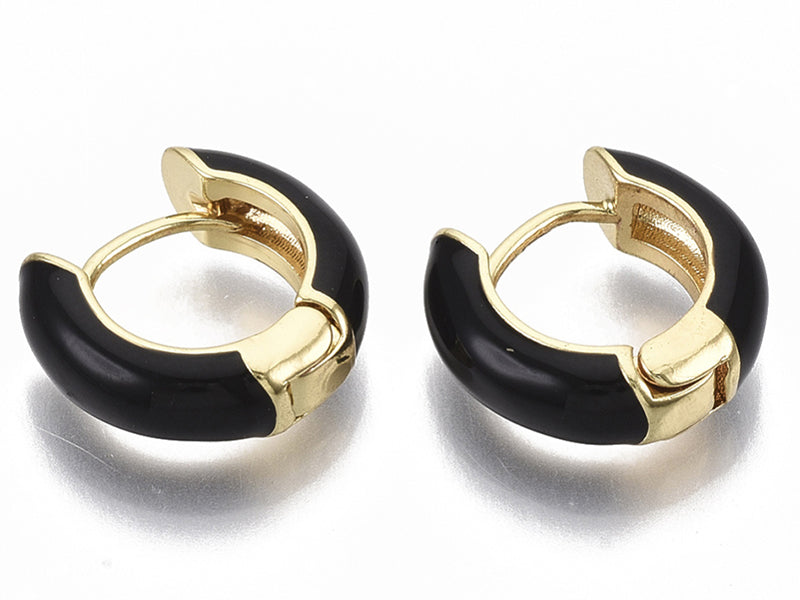 achat Paire de boucles d'oreilles créoles émaillées - Noir - 14 mm