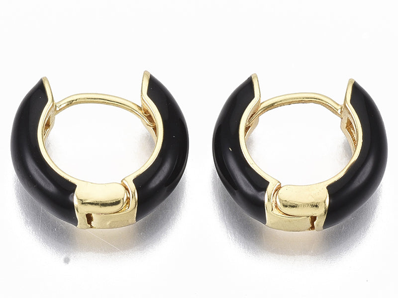 achat Paire de boucles d'oreilles créoles émaillées - Noir - 14 mm