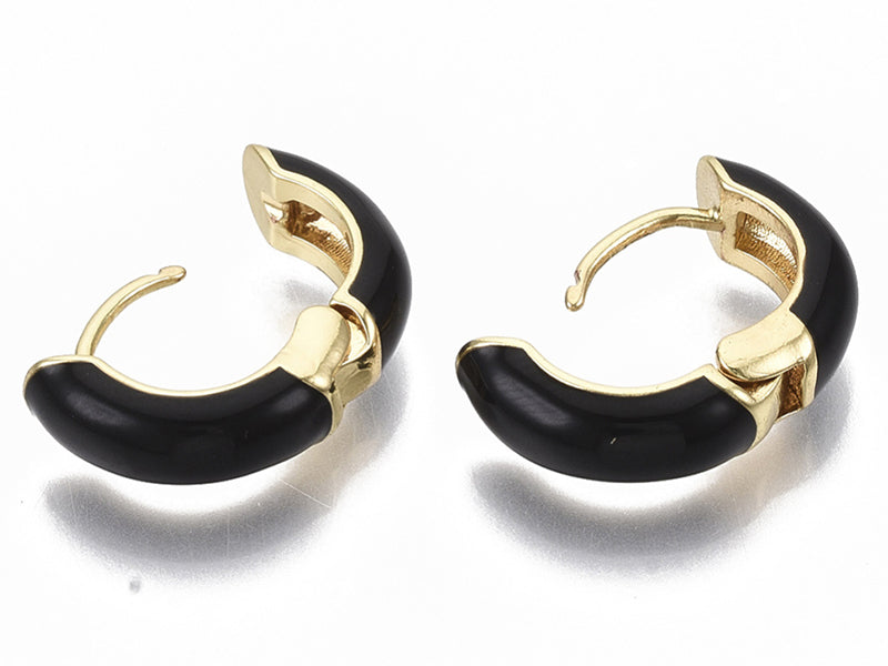 achat Paire de boucles d'oreilles créoles émaillées - Noir - 14 mm
