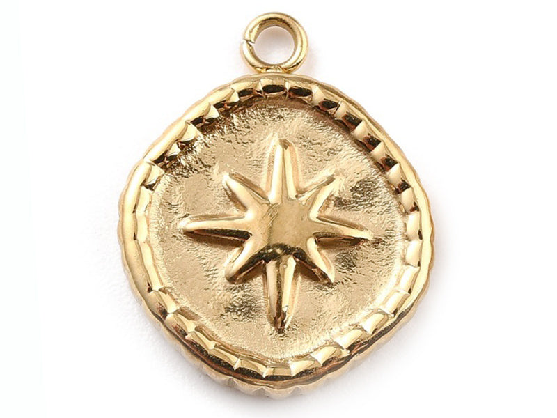 Achat Pendentif rond avec étoile du nord - 17 x 13 mm - doré à l'or fin 24K