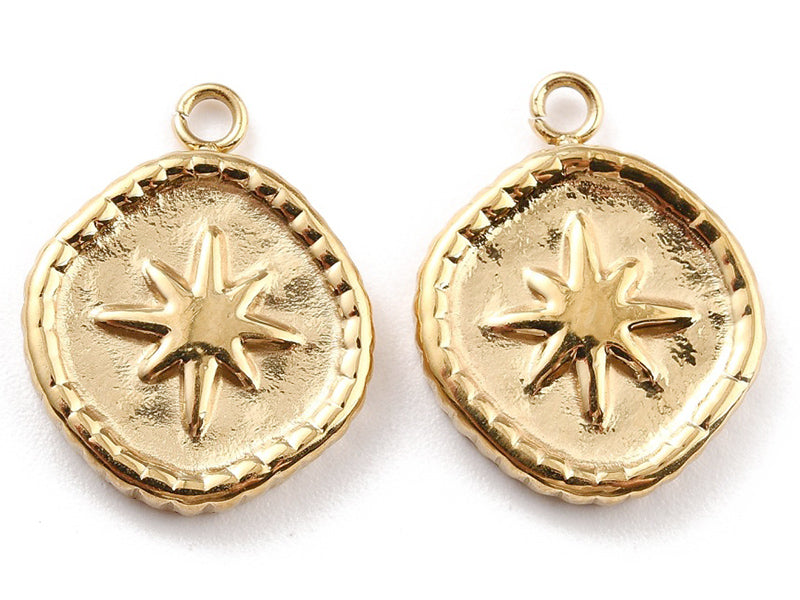 achat Pendentif rond avec étoile du nord - 17 x 13 mm - doré à l'or fin 24K