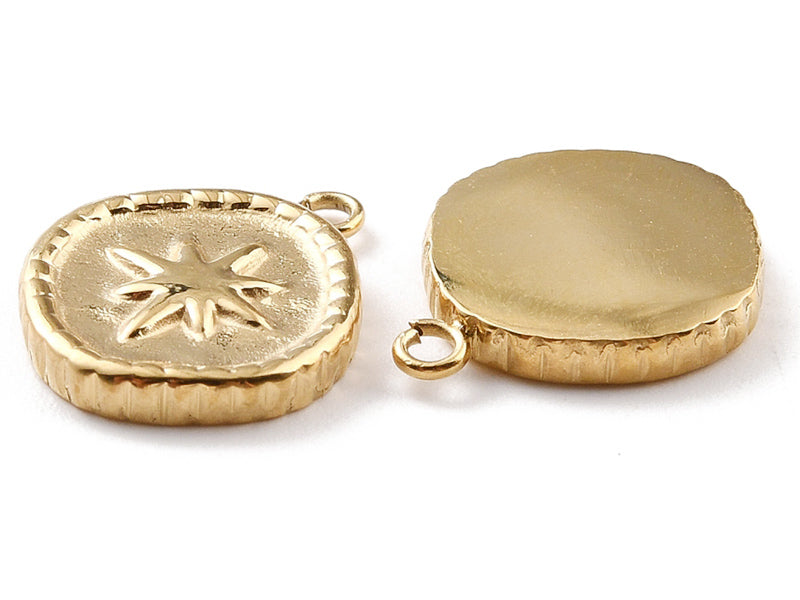 achat Pendentif rond avec étoile du nord - 17 x 13 mm - doré à l'or fin 24K