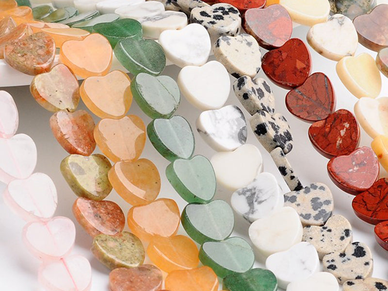 Achat 10 perles en forme de cœur - mix matières nature et synthétique - 6 mm