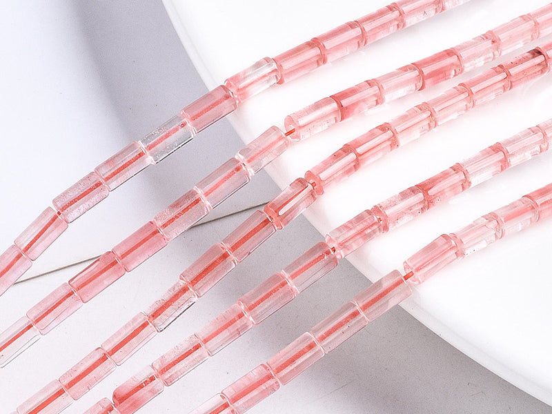 achat 20 perles tube/colonne en quartz cerise - 6 x 3 mm