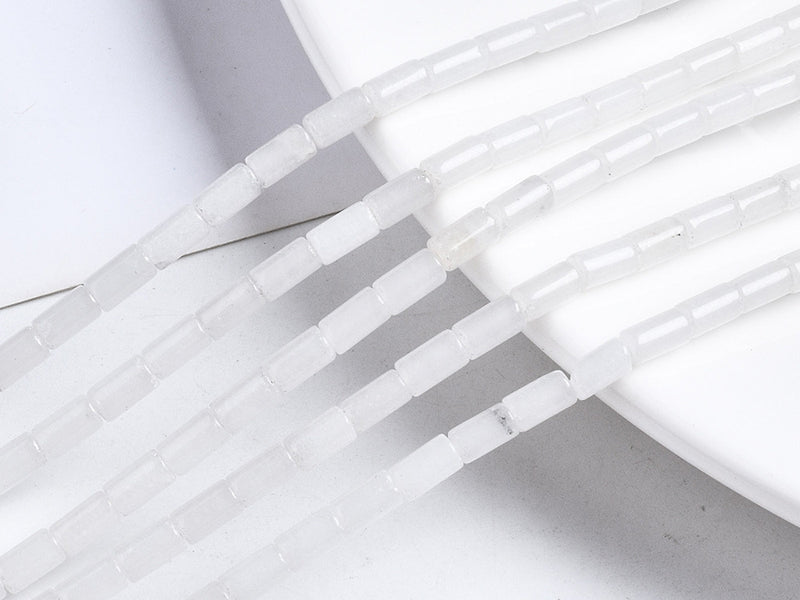 Achat 20 perles tube/colonne en jade blanc - 6 x 3 mm