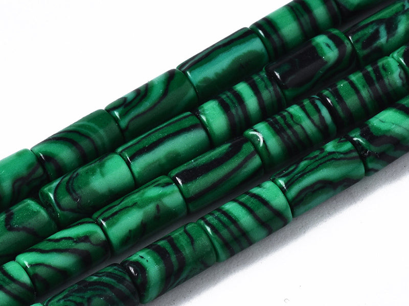 Achat 20 perles tube/colonne en malachite de synthèse - 6 x 3 mm