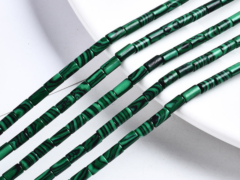 achat 20 perles tube/colonne en malachite de synthèse - 6 x 3 mm