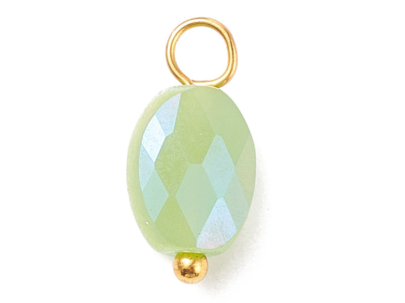 achat 10 pendentifs irisés à facettes en verre - ovale - tons verts - 13 x 6 mm