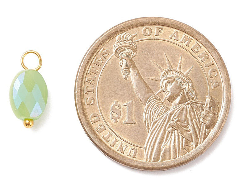 achat 10 pendentifs irisés à facettes en verre - ovale - tons verts - 13 x 6 mm