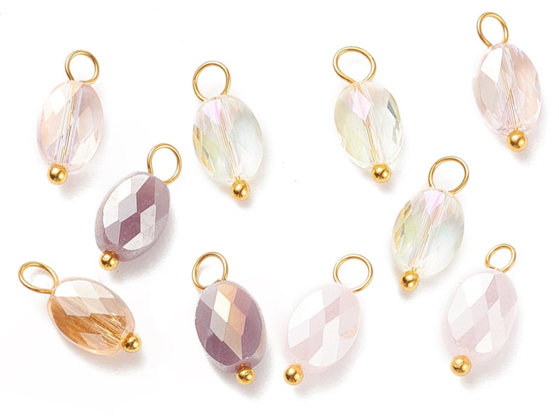 Achat 10 pendentifs irisés à facettes en verre - ovale - tons lilas - 13x6 mm