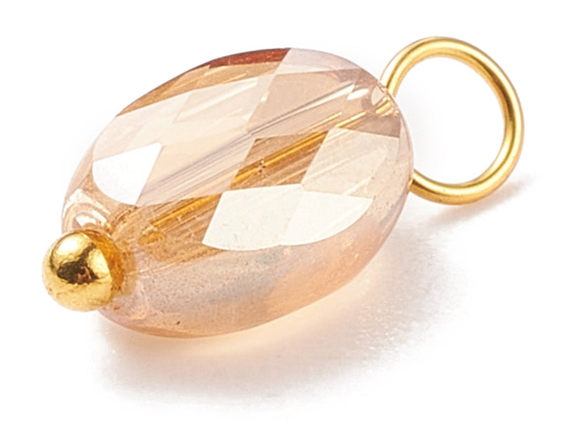 achat 10 pendentifs irisés à facettes en verre - ovale - tons lilas - 13x6 mm