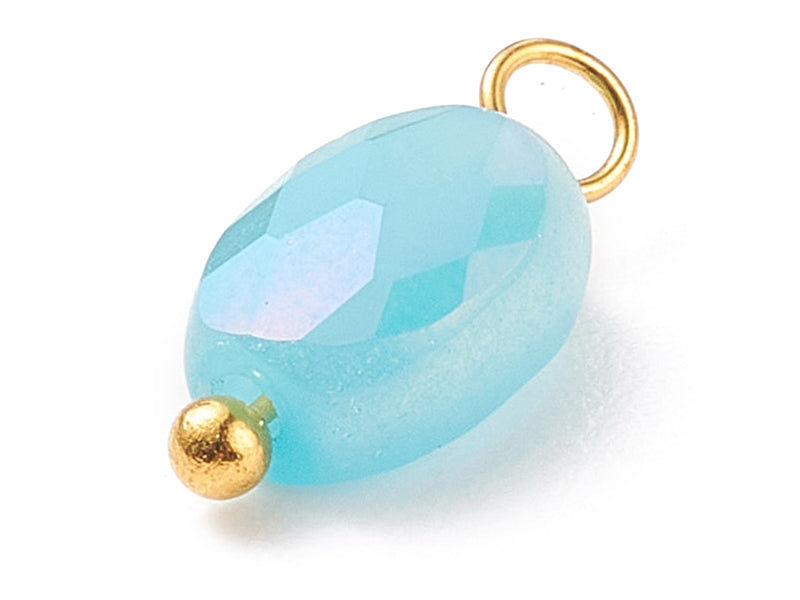 Achat 10 pendentifs irisés à facettes en verre - ovale - Tons bleus - 13 x 6 mm