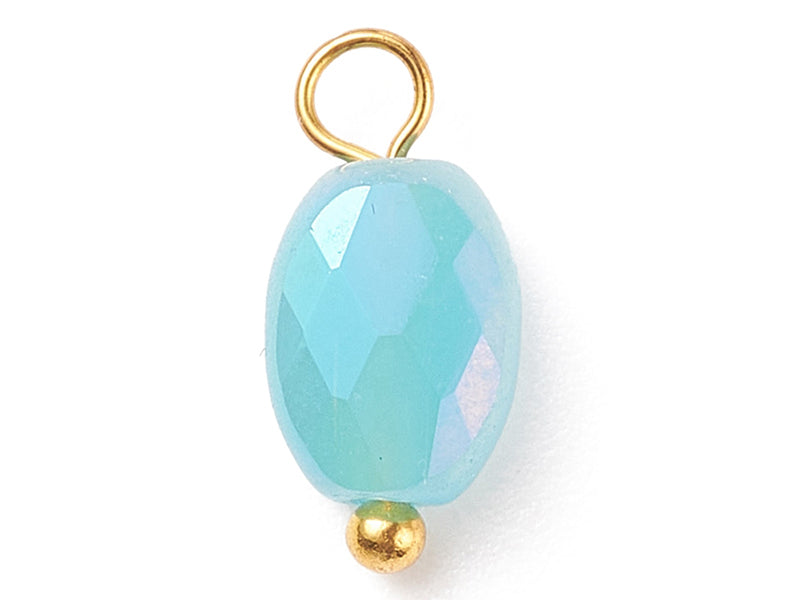 achat 10 pendentifs irisés à facettes en verre - ovale - Tons bleus - 13 x 6 mm