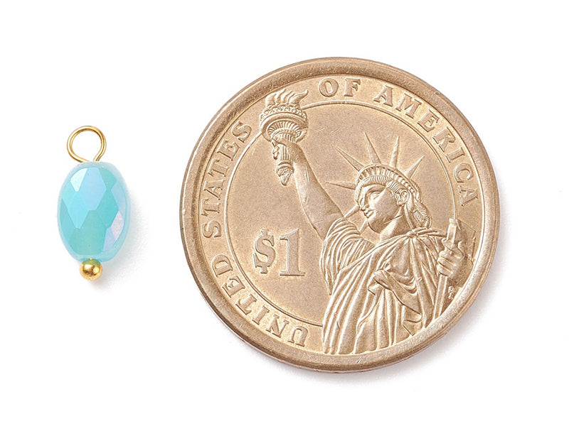 achat 10 pendentifs irisés à facettes en verre - ovale - Tons bleus - 13 x 6 mm