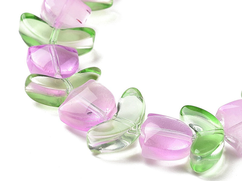 Achat 14 perles en verre - Tulipe rose - 15 x 15 mm