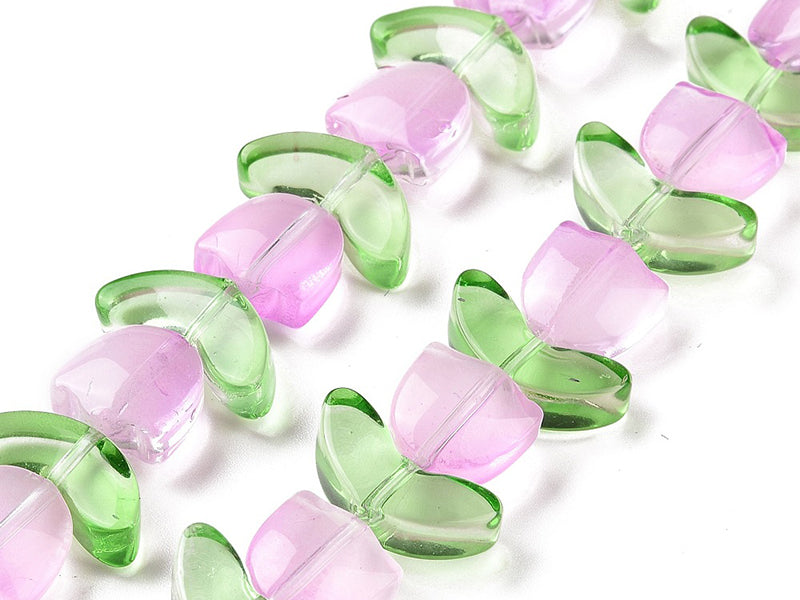 achat 14 perles en verre - Tulipe rose - 15 x 15 mm