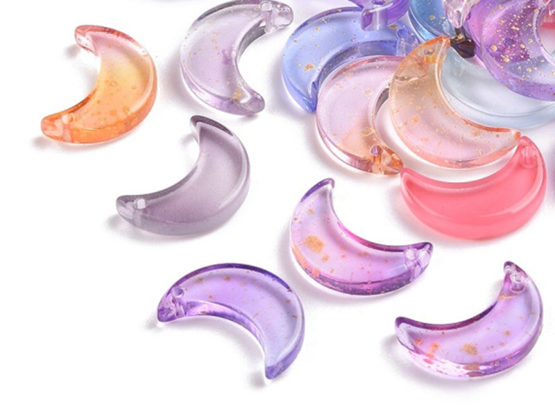 achat 20 perles lunes en verre - Couleurs variées - 16 x 11 mm
