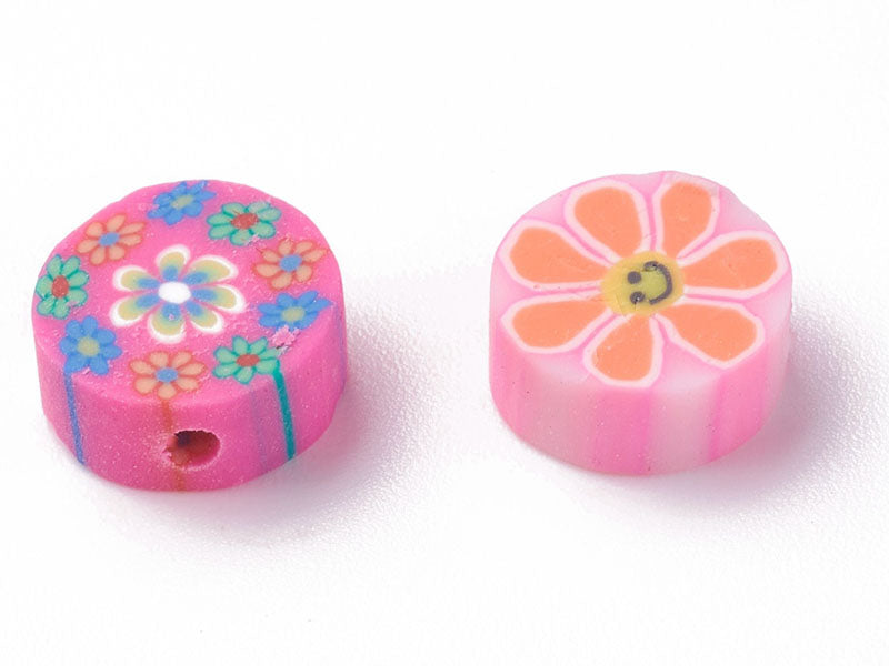 Achat 20 perles en pâte polymère - fleurs rétro -  10 mm