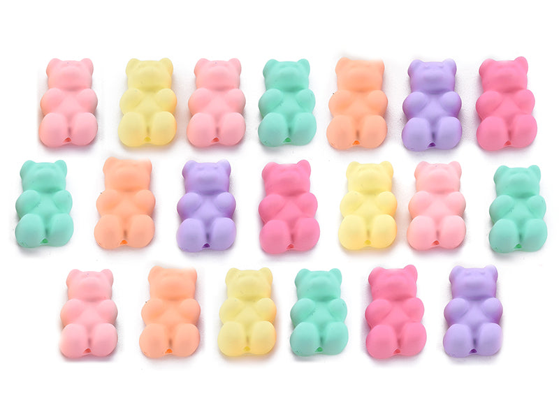 Achat 20 perles nounours/ourson acryliques - Couleurs variées et mattes - 20 x 13 mm