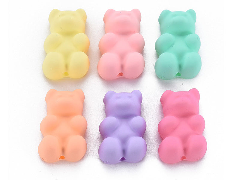 Achat 20 perles nounours/ourson acryliques - Couleurs variées et mattes - 20 x 13 mm