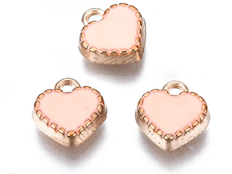 Achat 3 breloques cœurs émaillées - rose - 8 x 7 mm