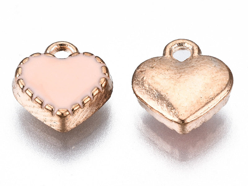 achat 3 breloques cœurs émaillées - rose - 8 x 7 mm