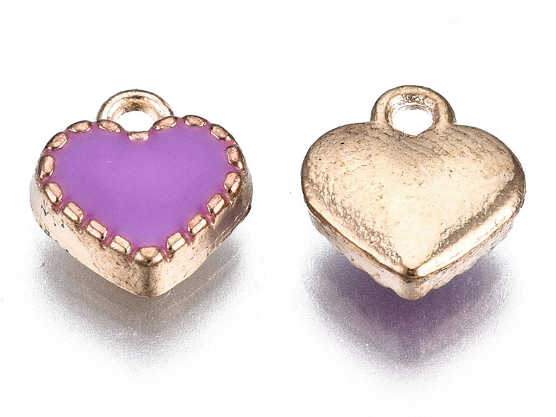 Achat 3 breloques cœurs émaillés - violet - 8 x 7 mm