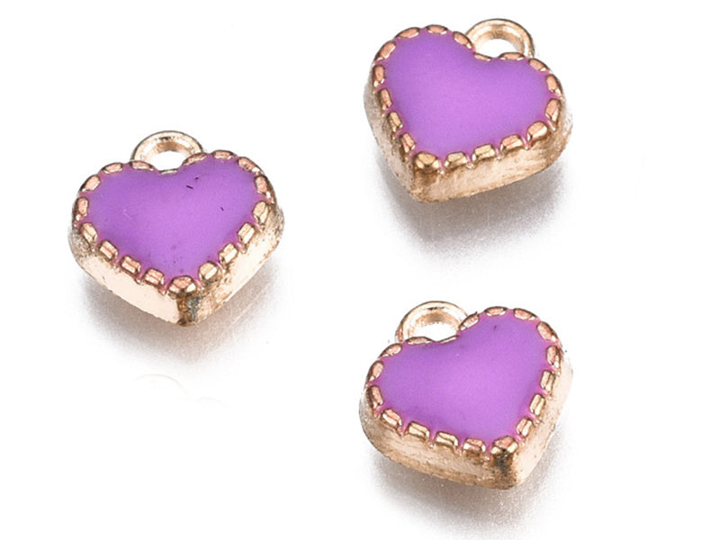 Achat 3 breloques cœurs émaillés - violet - 8 x 7 mm