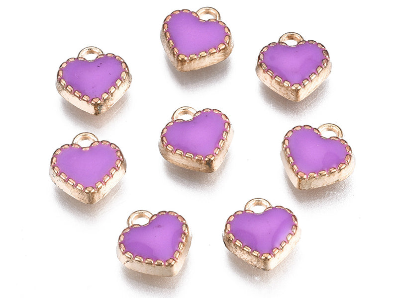 achat 3 breloques cœurs émaillés - violet - 8 x 7 mm