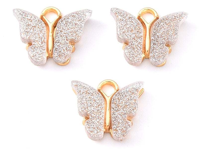 Achat Breloque émaillée papillon - Blanc pailleté