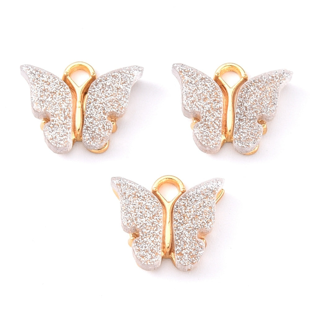 achat Breloque émaillée papillon - Blanc pailleté