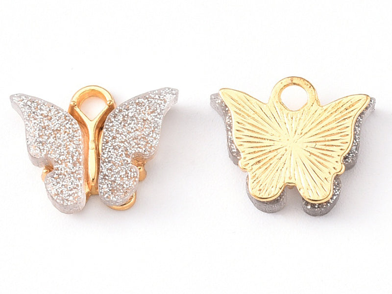 achat Breloque émaillée papillon - Blanc pailleté