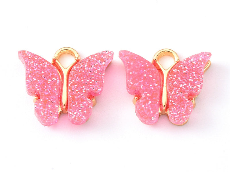 Achat Breloque émaillée papillon - Rose pailleté
