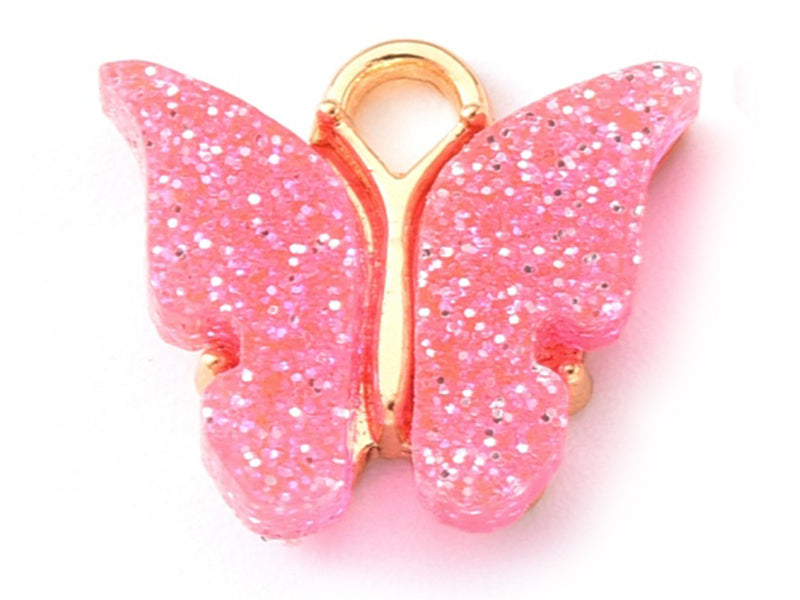 Achat Breloque émaillée papillon - Rose pailleté