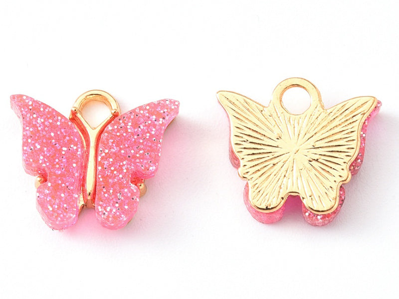 achat Breloque émaillée papillon - Rose pailleté