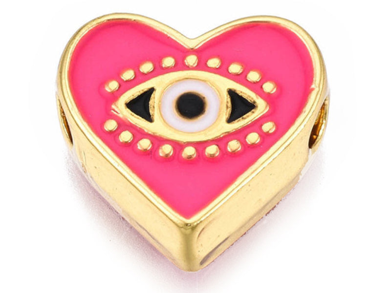 Achat Breloque émaillée - cœur & œil - rose - 11 mm