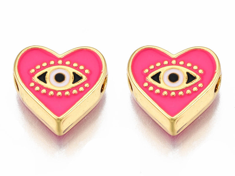 Achat Breloque émaillée - cœur & œil - rose - 11 mm