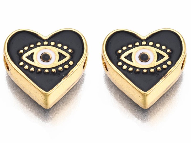 Achat Breloque émaillée - cœur & œil - noir - 11 mm