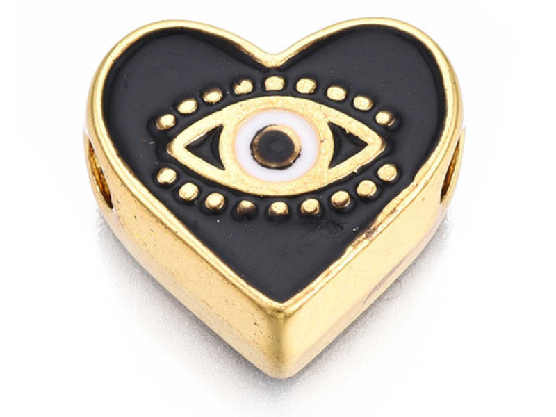 Achat Breloque émaillée - cœur & œil - noir - 11 mm