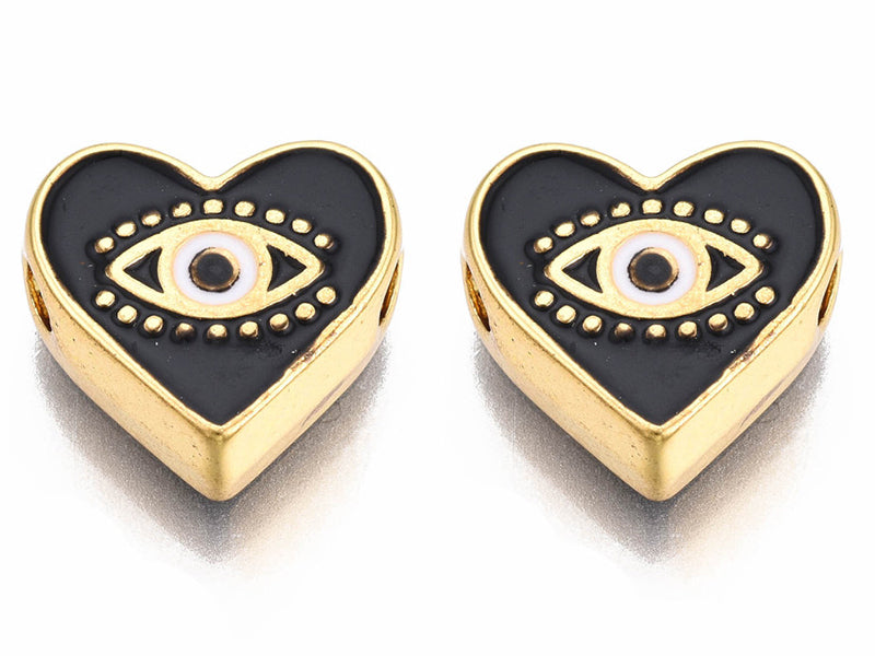 achat Breloque émaillée - cœur & œil - noir - 11 mm