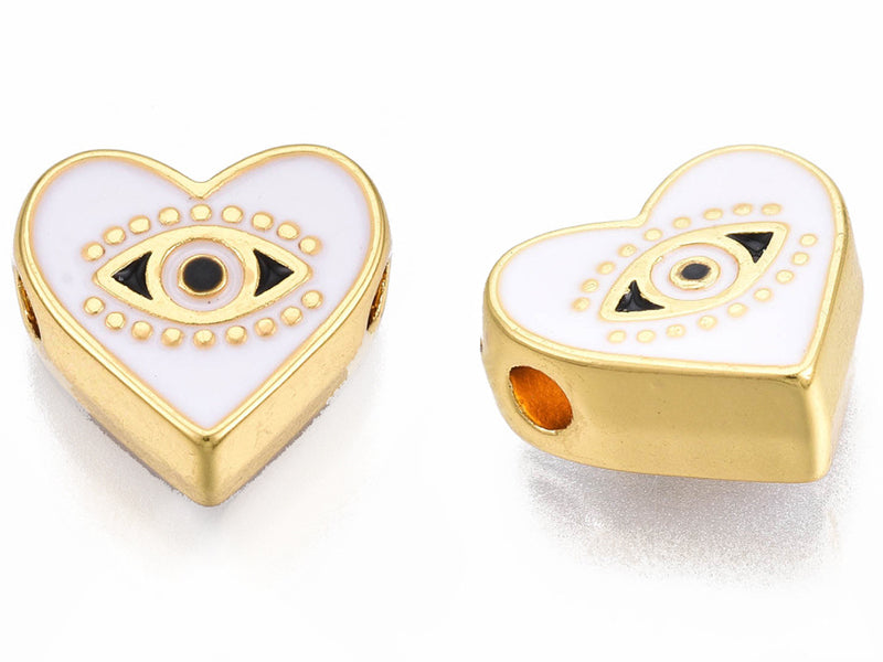 Achat Breloque émaillée - cœur & œil - blanc - 11 mm