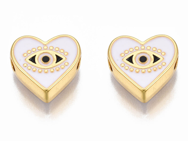 achat Breloque émaillée - cœur & œil - blanc - 11 mm