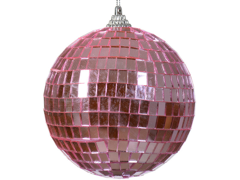 Boule de Noël effet boule à facettes - rose - 10 cm
