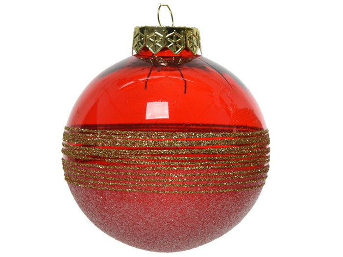 Achat Boule de Noël incassable - givre et rouge - 8 cm